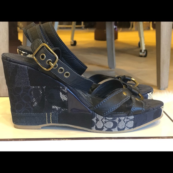 Coach Leather/Canvas Wedge Shoes - Picture 6 of 7